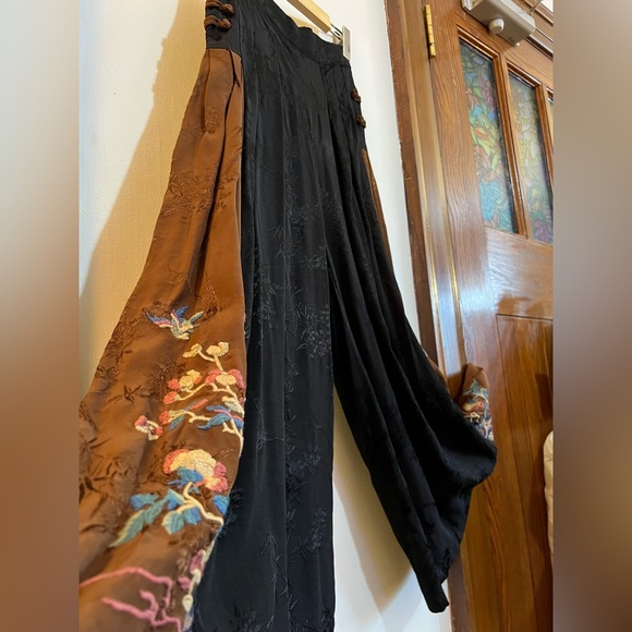 Pants - Elegant Black and Brown Embroidered Loose Fitting Boho Style Pants